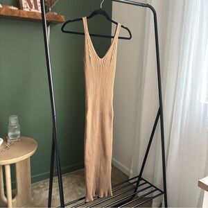 H&M Elegant Sleeveless Knitted Brown Tank Midi Bodycon Dress women size small
